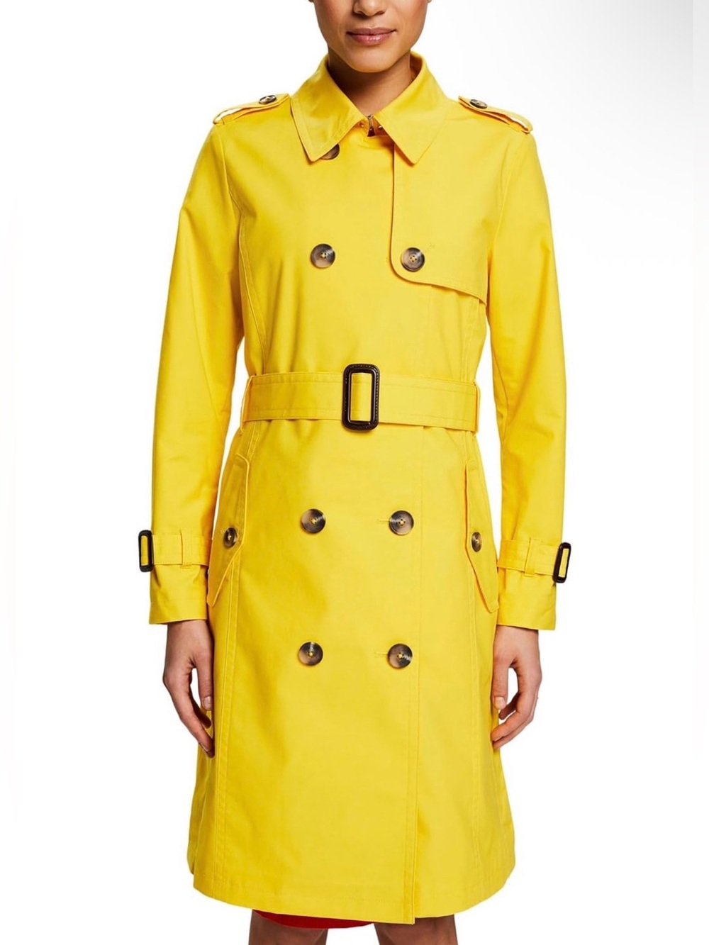 Perry Ellis Bright Yellow Double-Breasted Trench Coat Size 10 Coat - Picture 12 of 13